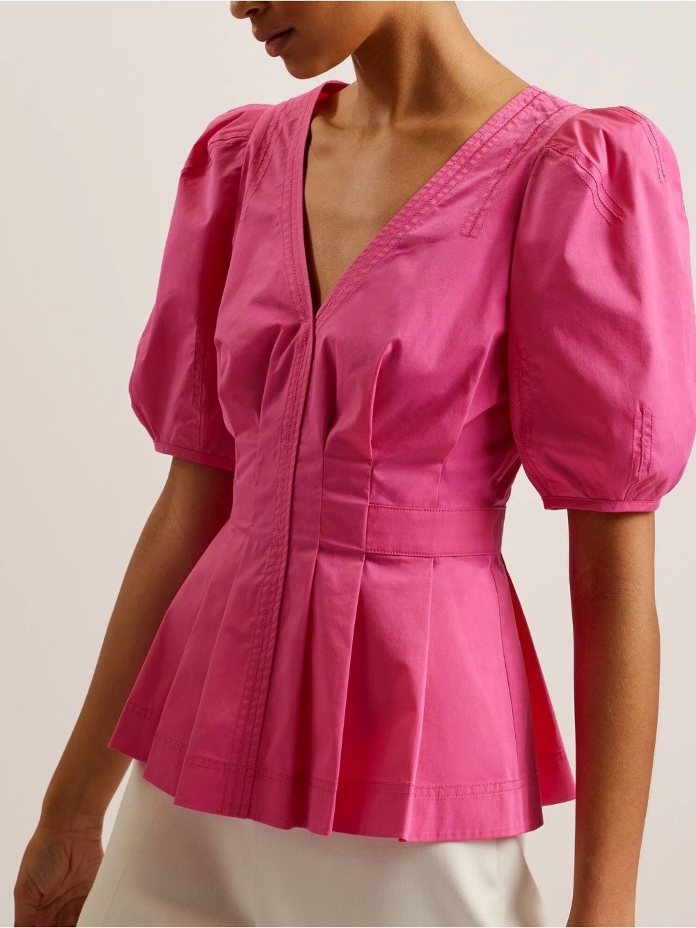 🆕 with flaw - Ted Baker BURDUR Fuchsia Pink Peplum Balloon Sleeve Top